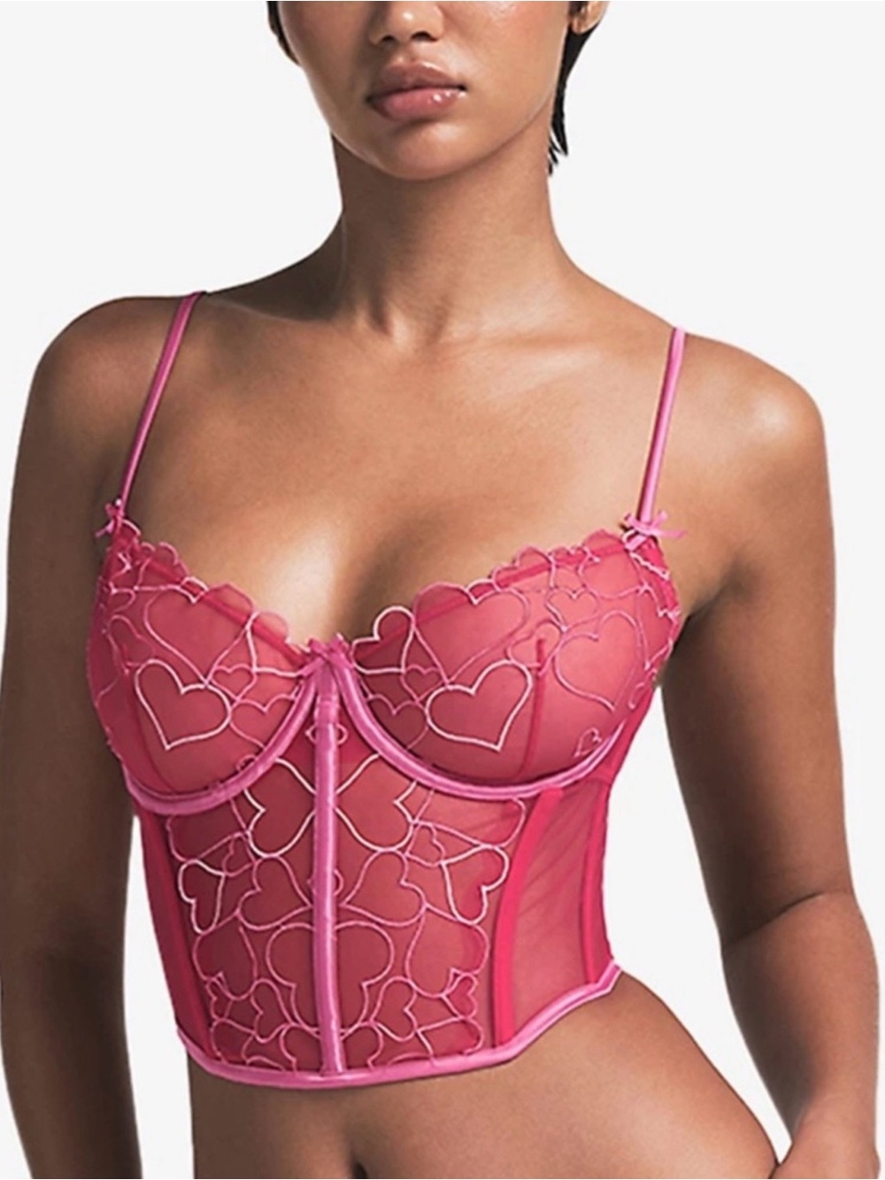 SKIMS tulle embroidered hearts Longline Bra Top - Picture 1 of 6